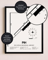 Framed Pocatello Regional Airport layout wall art poster