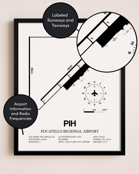Framed Pocatello Regional Airport layout wall art poster
