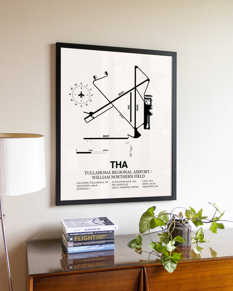 Tullahoma Regional Airport / William Northern Field aviation wall décor in black wood frame