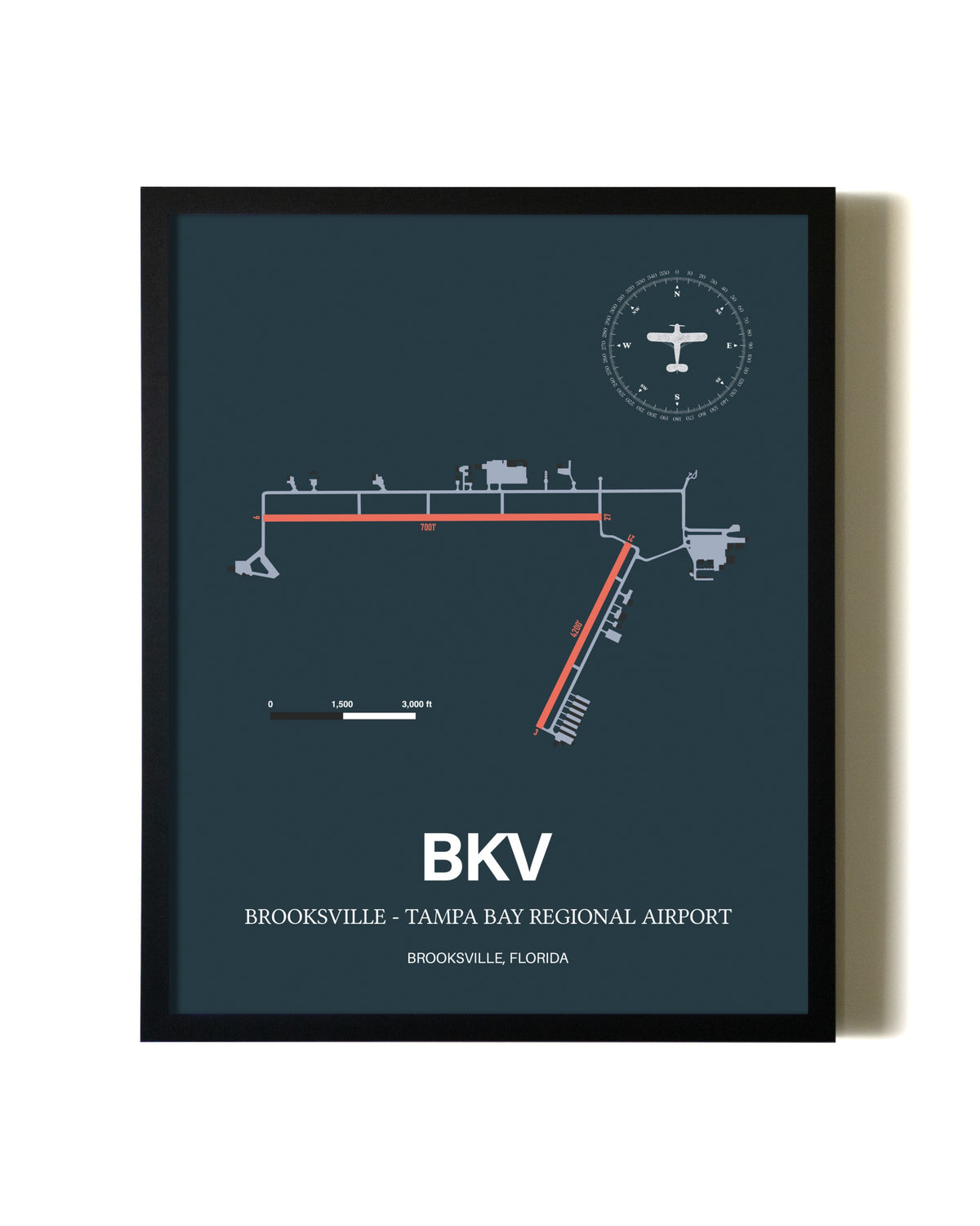 Framed Brooksville-Tampa Bay Regional Airport wall art poster in black frame