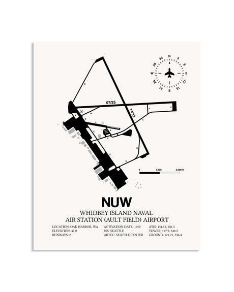 Gray Whidbey Island Naval Air Station (Ault Field) Airport framed poster displayed in an airplane hangar