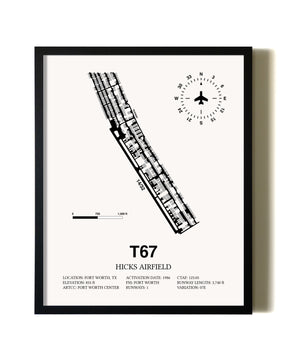 Framed Hicks Airfield wall art poster in black frame