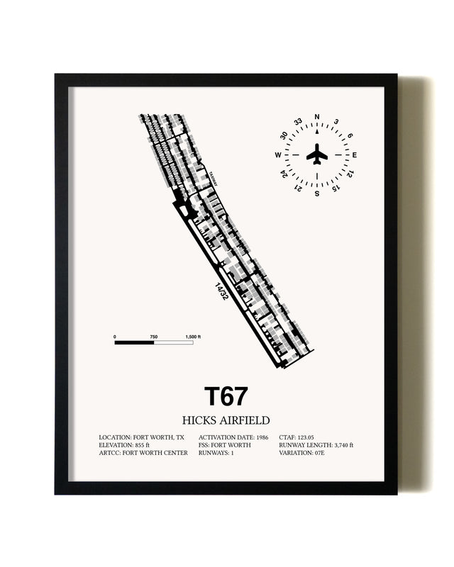 Framed Hicks Airfield wall art poster in black frame