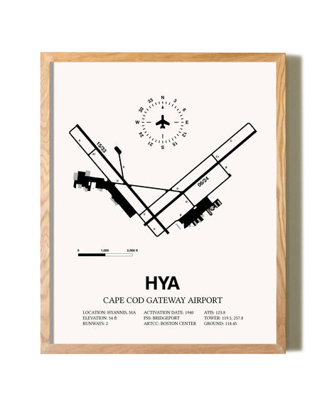 Cape Cod Gateway Airport framed print in natural wood frame