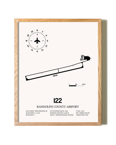 Randolph County Airport framed print in natural wood frame