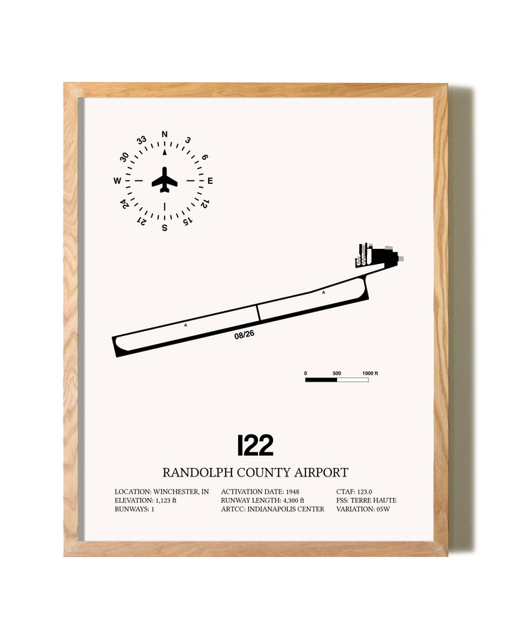 Randolph County Airport framed print in natural wood frame