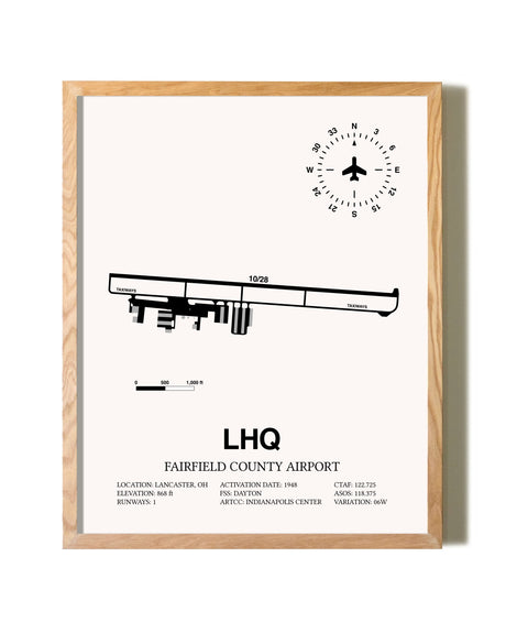 Fairfield County Airport framed print in natural wood frame