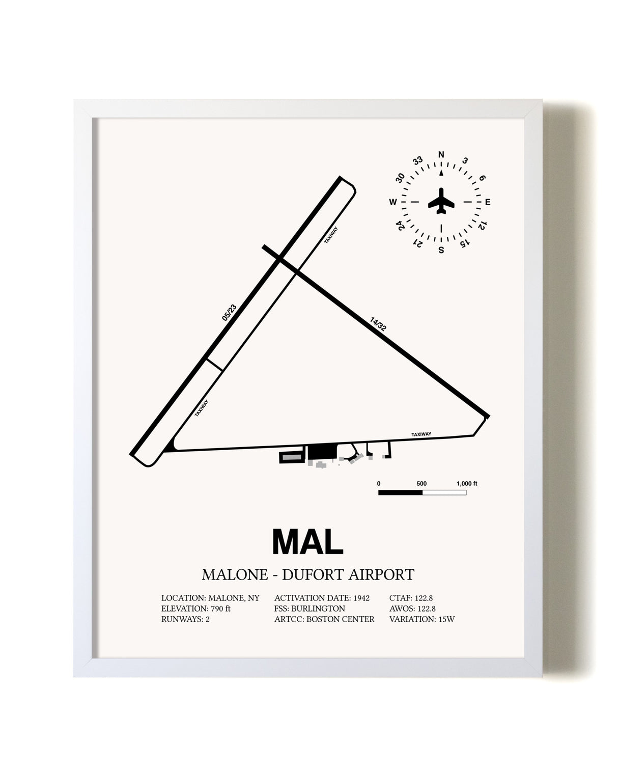 Malone-Dufort Airport airport map poster in oak frame