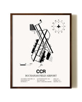 Buchanan Field aviation print in walnut frame