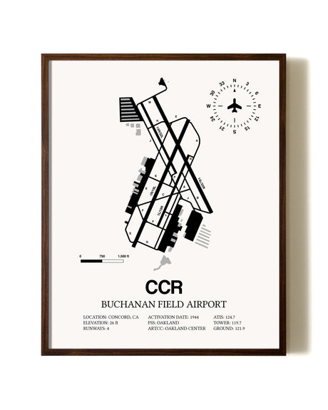 Buchanan Field aviation print in walnut frame