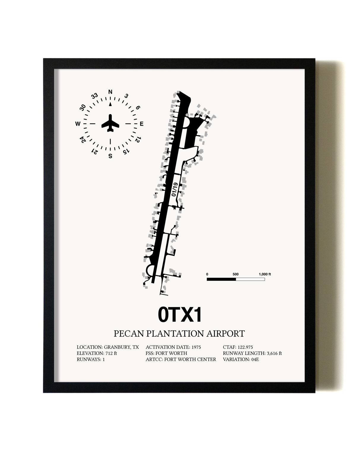 Framed Pecan Plantation Airport wall art poster in black frame