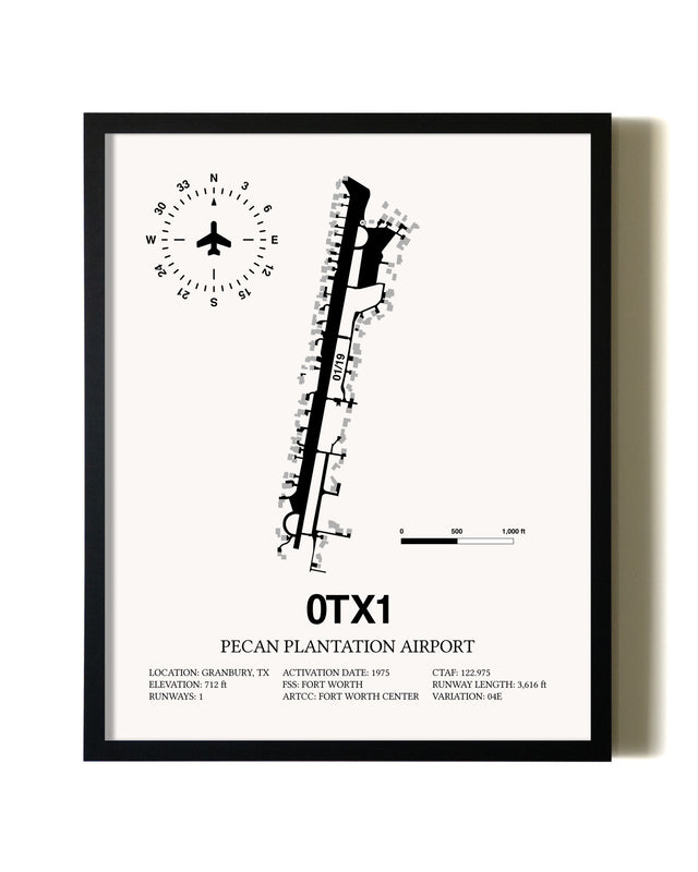 Framed Pecan Plantation Airport wall art poster in black frame