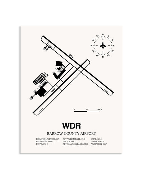 Gray Barrow County Airport framed poster displayed in an airplane hangar