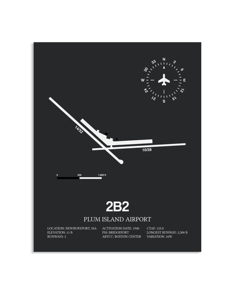 Gray Framed Plum Island Airport layout wall art poster
