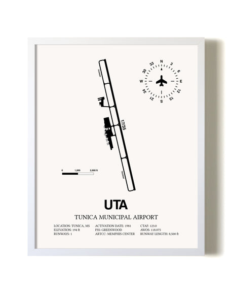 Tunica Municipal Airport airport map poster in oak frame