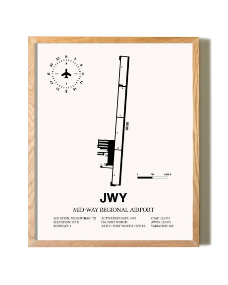 Mid-Way Regional Airport framed print in natural wood frame