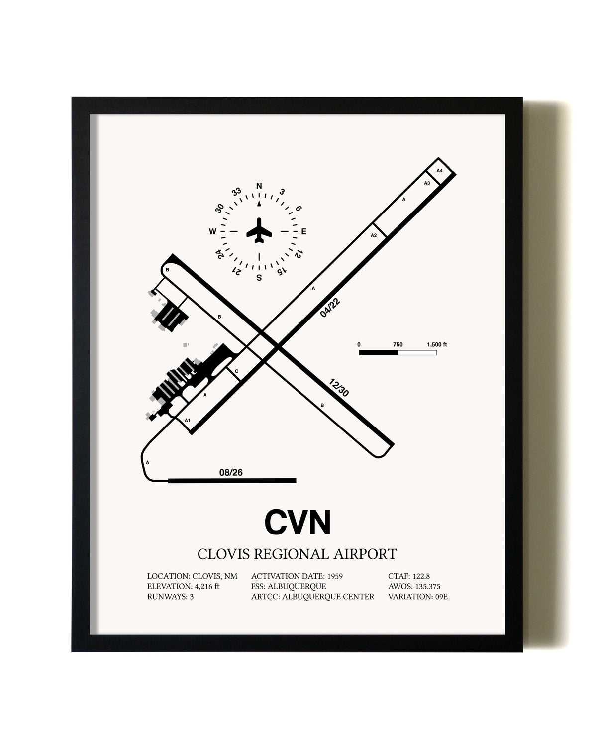 Framed Clovis Regional Airport wall art poster in black frame