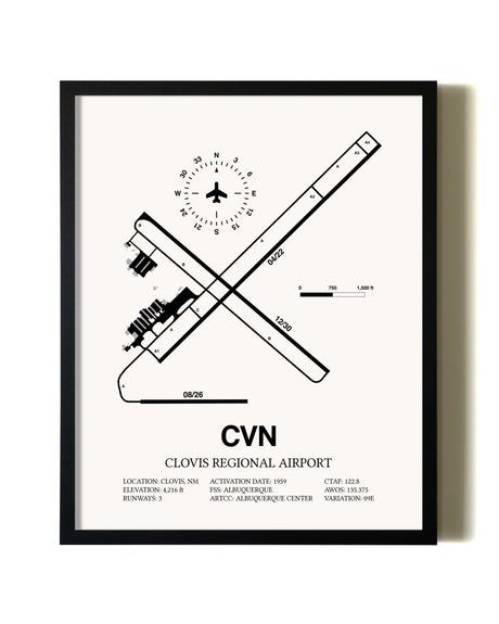 Framed Clovis Regional Airport wall art poster in black frame