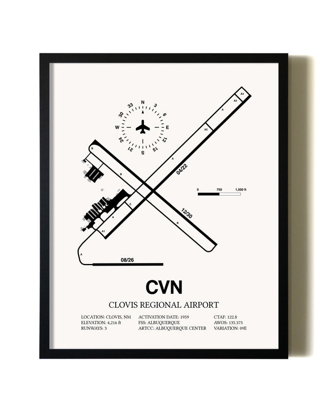 Framed Clovis Regional Airport wall art poster in black frame