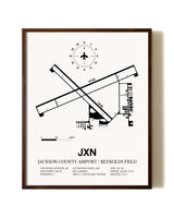 Jackson County Airport / Reynolds Field aviation print in walnut frame