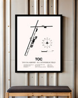 Toccoa Airport - R.G. Letourneau Field framed poster displayed in an airplane hangar