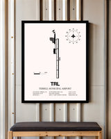 Terrell Municipal Airport framed poster displayed in an airplane hangar