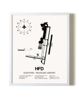 Hartford-Brainard Airport airport map poster in oak frame