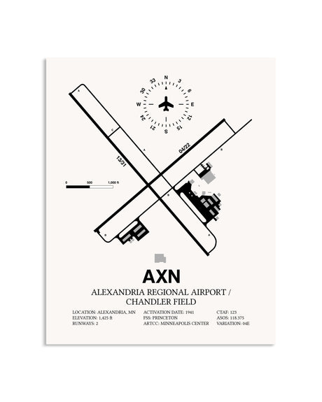 Gray Alexandria Regional Airport / Chandler Field framed poster displayed in an airplane hangar