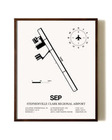 Stephenville Clark Regional Airport aviation print in walnut frame