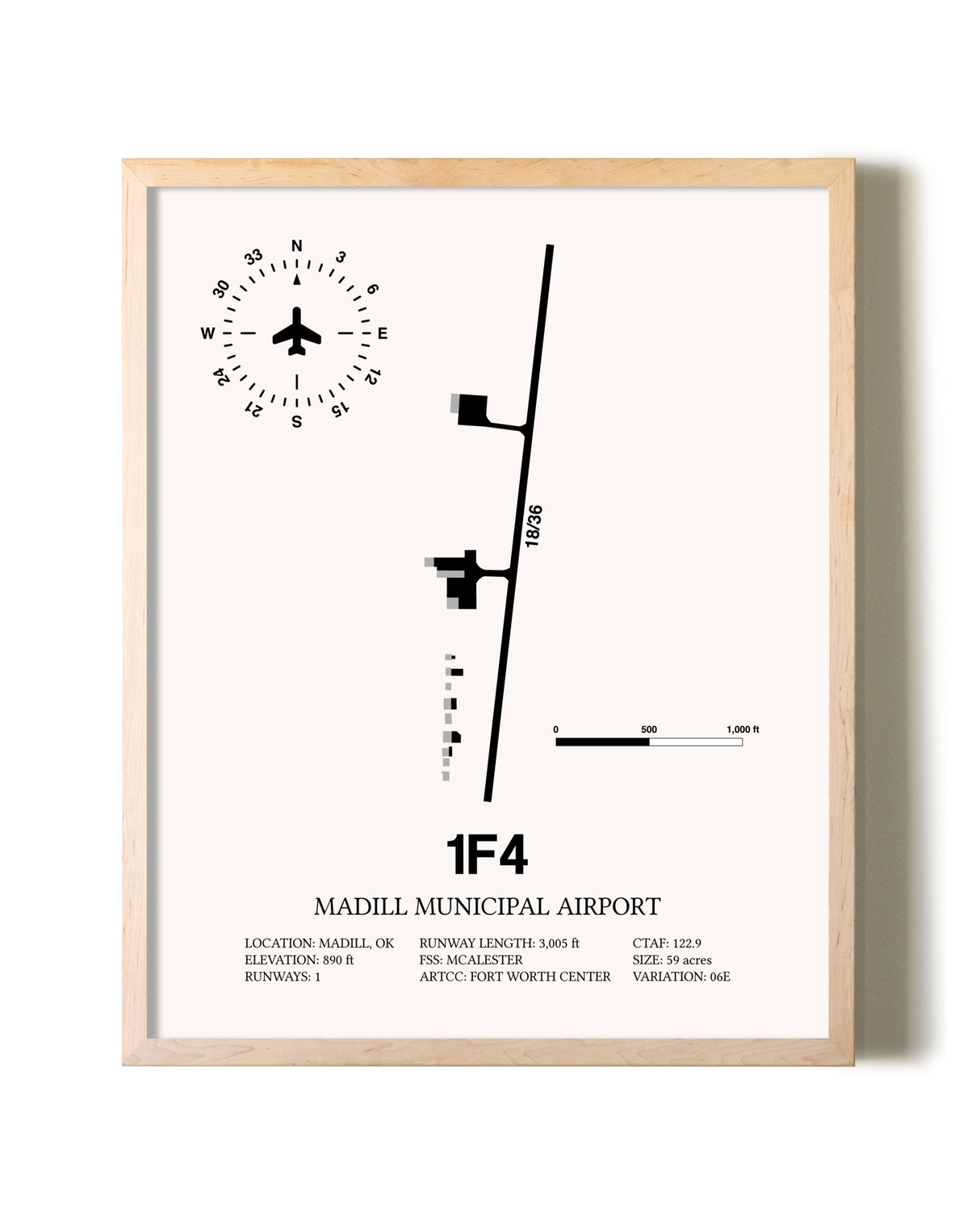 Madill Municipal Airport framed wall art in white frame