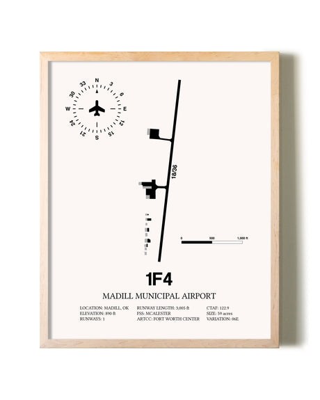 Madill Municipal Airport framed wall art in white frame