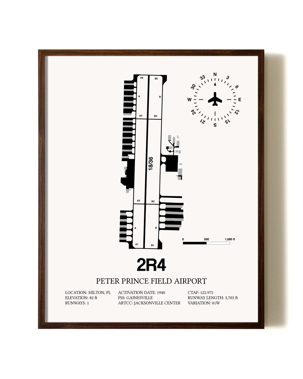 Peter Prince Field Airport aviation print in walnut frame