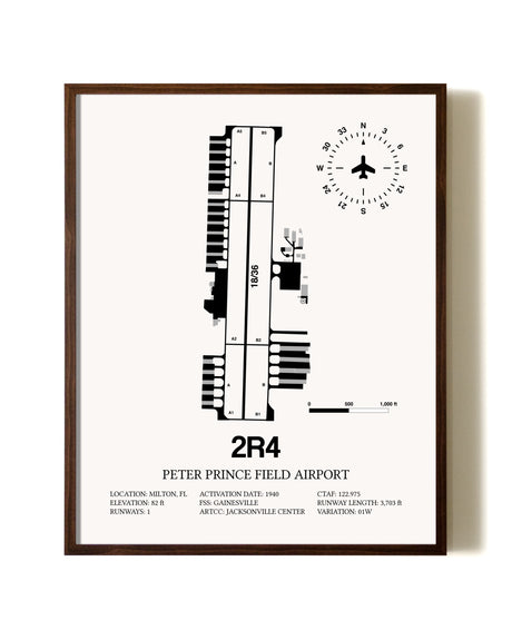Peter Prince Field Airport aviation print in walnut frame