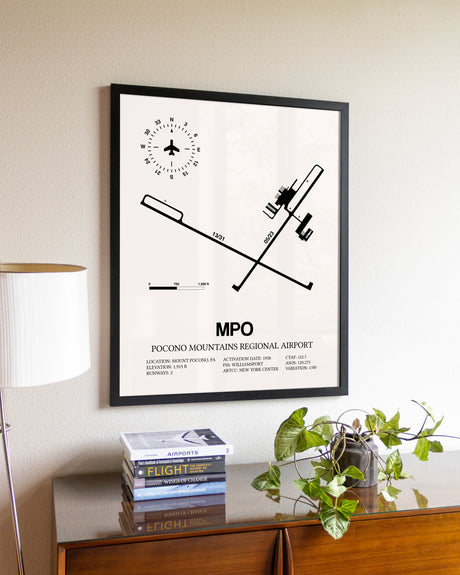 Pocono Mountains Regional Airport aviation wall décor in black wood frame
