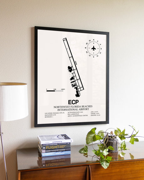 Northwest Florida Beaches International Airport aviation wall décor in black wood frame