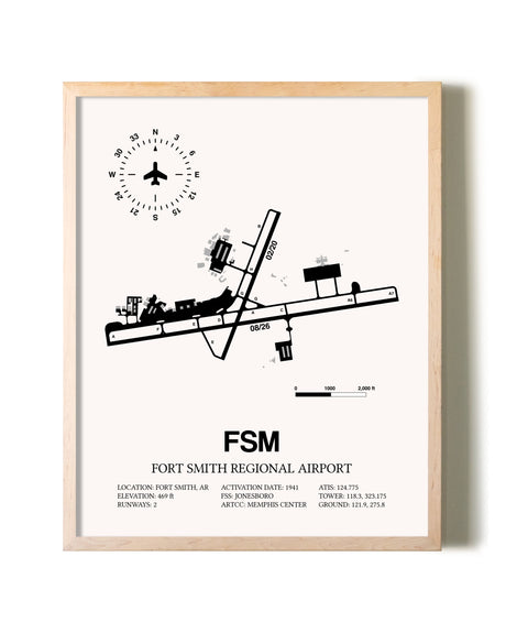 Fort Smith Regional Airport framed wall art in white frame