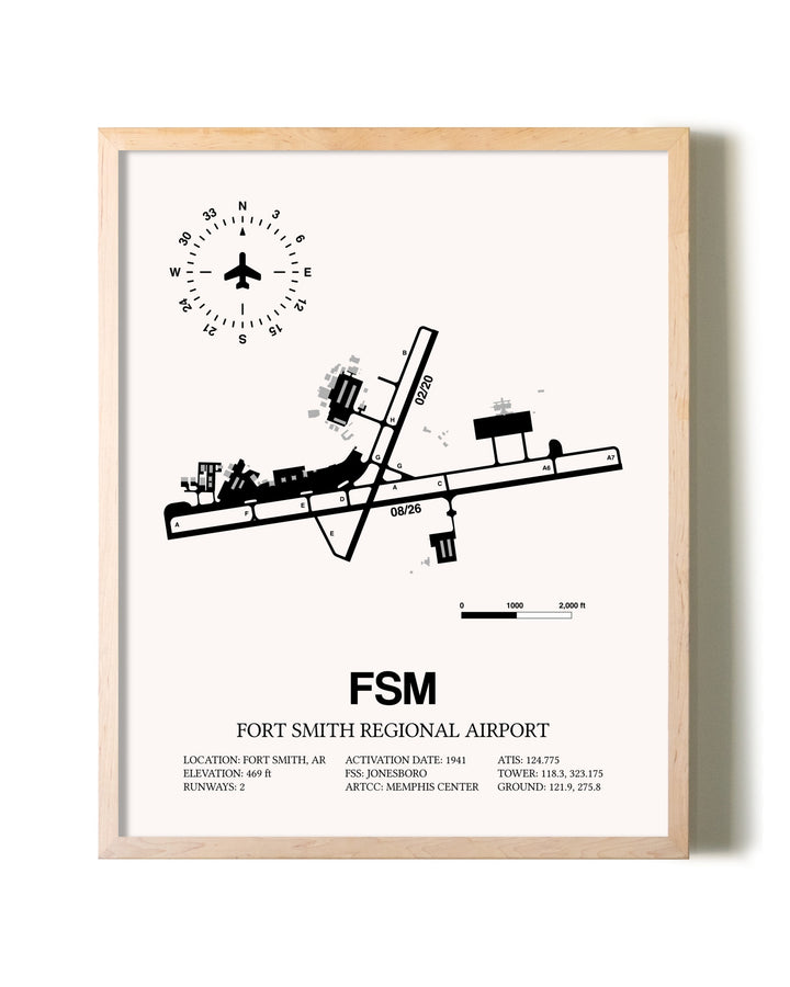 Fort Smith Regional Airport framed wall art in white frame
