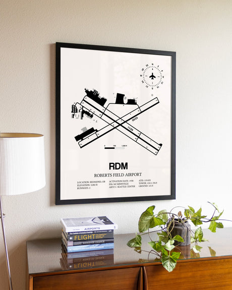 Roberts Field Airport aviation wall décor in black wood frame