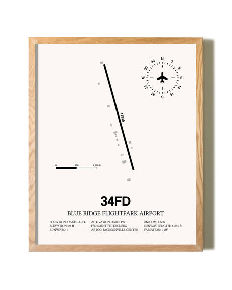 Blue Ridge Flightpark Airport framed print in natural wood frame