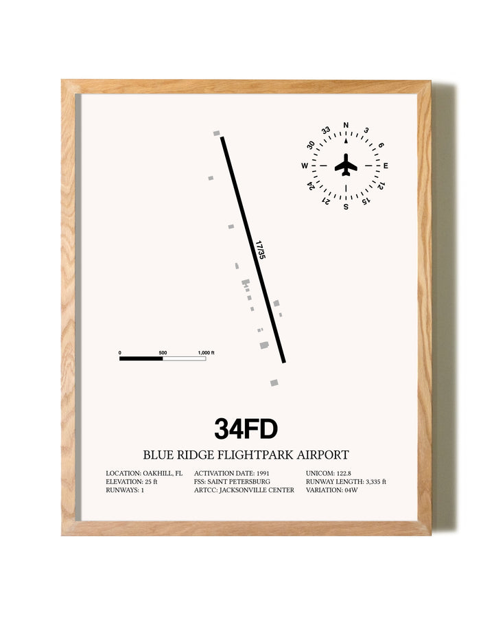 Blue Ridge Flightpark Airport framed print in natural wood frame