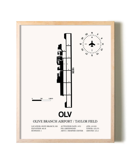Olive Branch Airport / Taylor Field framed wall art in white frame