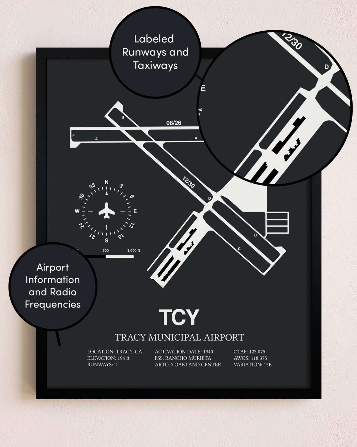 Tracy Municipal Airport poster size comparison chart