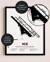 Framed Nice Cote D'Azur Airport layout wall art poster