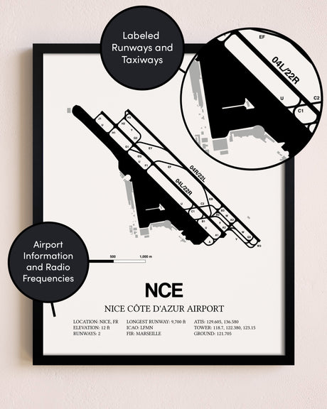 Framed Nice Cote D'Azur Airport layout wall art poster