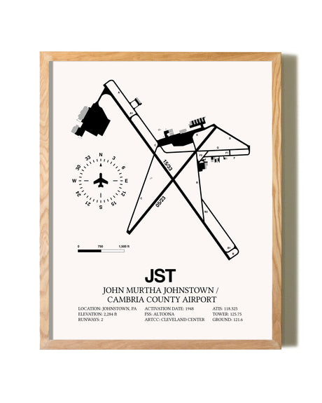 John Murtha Johnstown / Cambria County Airport framed print in natural wood frame