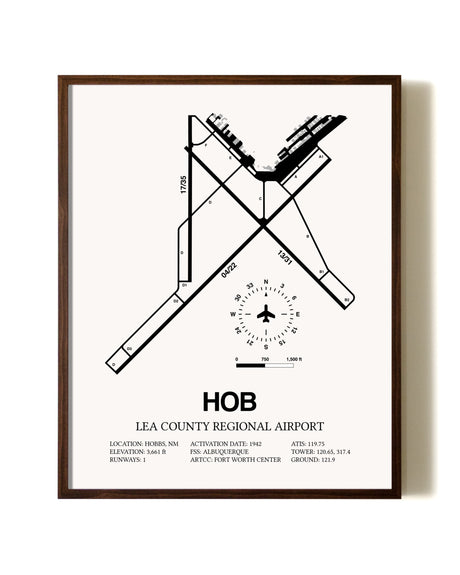 Lea County Regional Airport aviation print in walnut frame