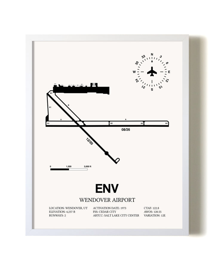 Wendover Airport airport map poster in oak frame