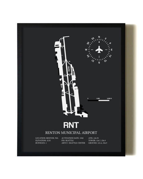 Unframed Renton Municipal Airport map print poster