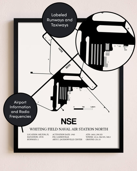 Framed Whiting Field Naval Air Station North layout wall art poster