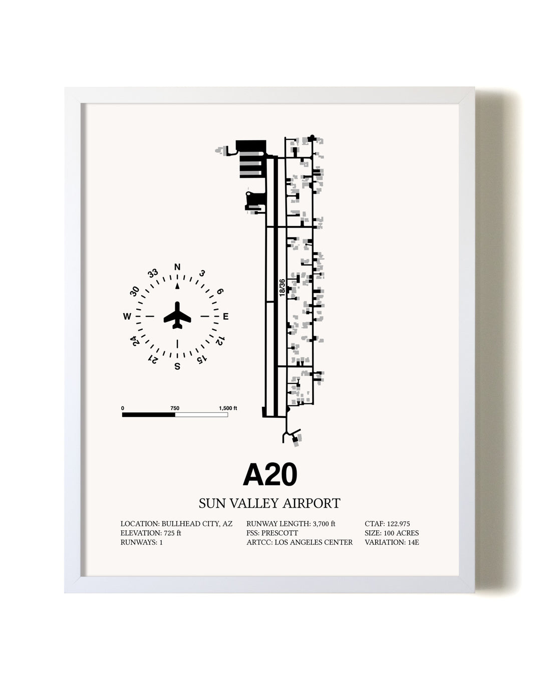 Sun Valley Airport airport map poster in oak frame
